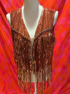 Bronze sequin fringe vest - Large